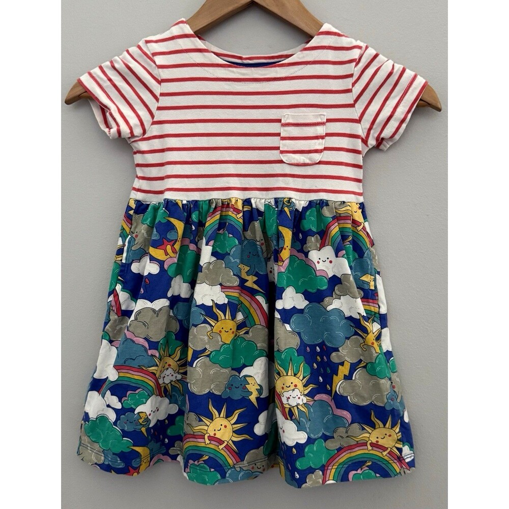 Mini Boden Toddler 4/5 Hotchpotch Pocket Weather Dress~Rainbows and Clouds